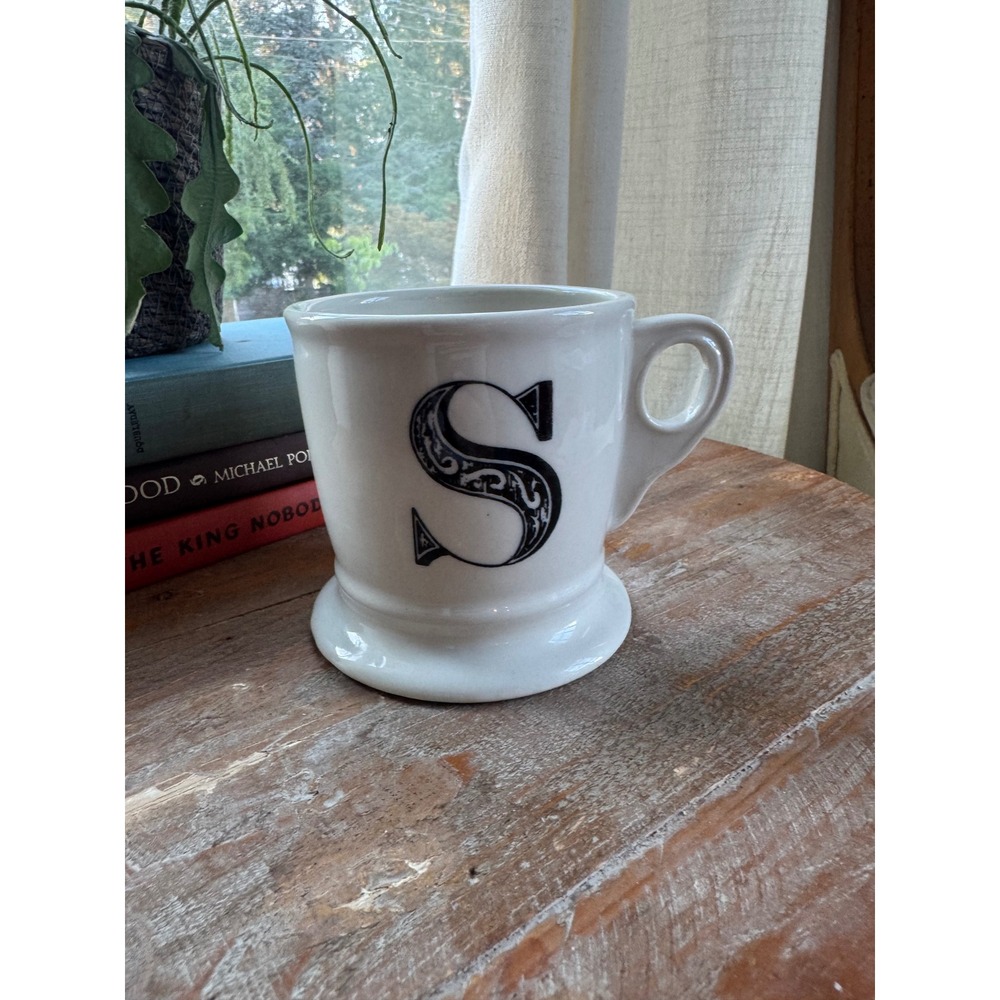 Anthropologie Monogram Letter S Mug Cream Pedestal Base Ceramic Coffee Cup